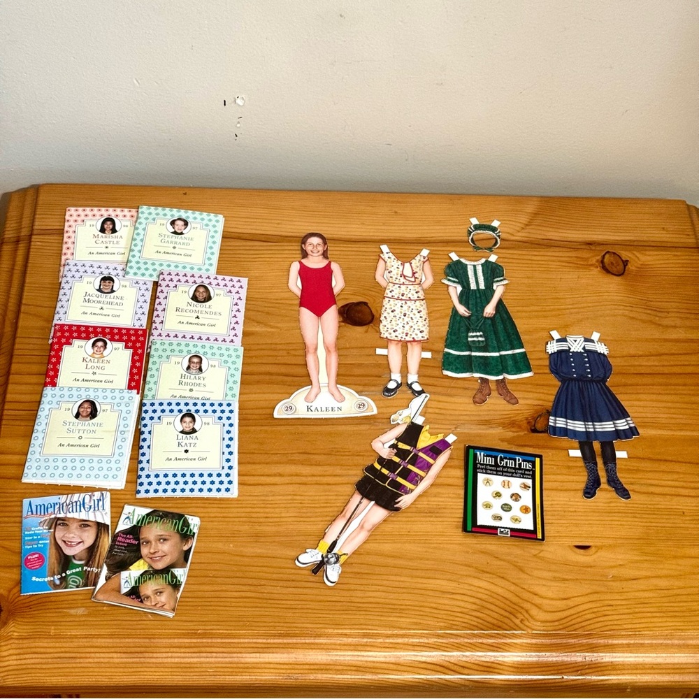 Vintage 90s American Girl Magazine Paper Dolls Kaleen Books Mini Grin Pins Lot